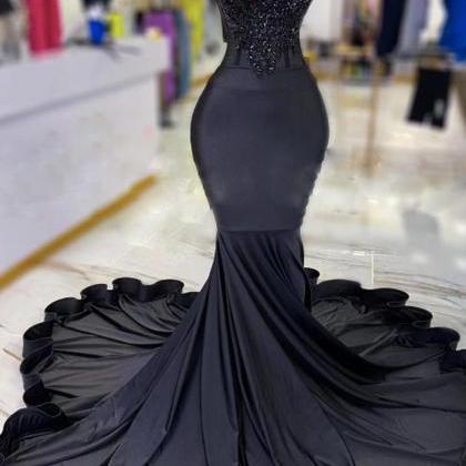 Feather Prom Dresses Black Girls Fashion Beaded..