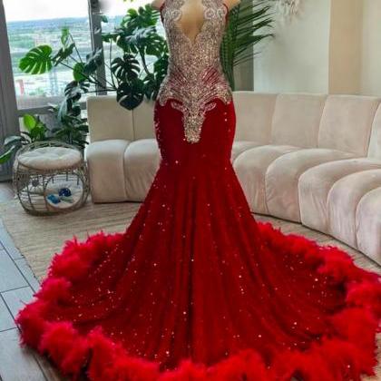 Luxury Diamonds Prom Dresses, Feather Prom..