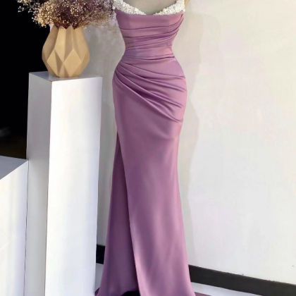 Elegant Purple Prom Dresses 2024 Pleated Beaded V..