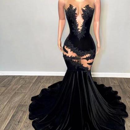 Special Occasion Dresses Black Lace Applique Prom..