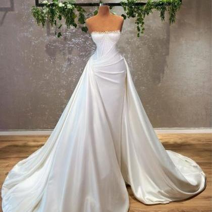 Off White Elegant Bridal Dresses With Overskirt..