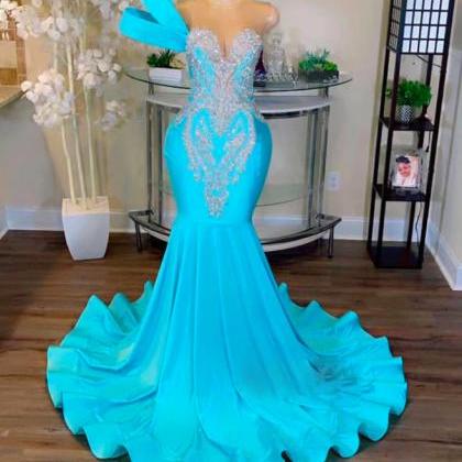 Luxury Beaded Prom Dresses For Women One Shoulder..