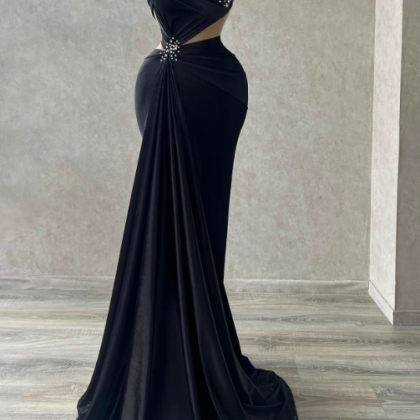 Black Simple Prom Dresses For Women Beaded Mermaid..