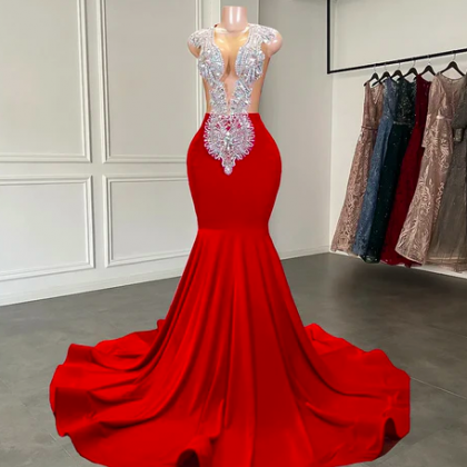 Luxury Prom Dresses V Neck Crystals Beaded Formal..