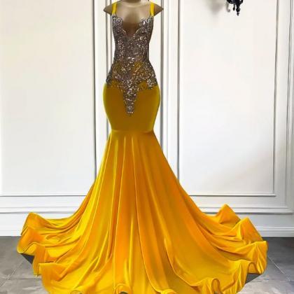 Luxury Yellow Prom Dresses 2024 Crystals..