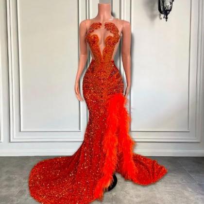 Rhinestones Luxury Prom Dresses With Side Split..