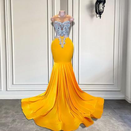 Yellow Fashion Prom Dresses 2024 Lace Applique..