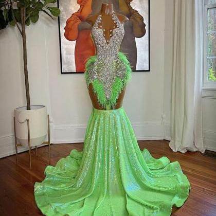 Luxury Rhinestone Prom Dresses For Black Girls..