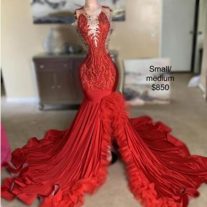 Red Prom Dresses 2024 Beaded Applique Luxury..