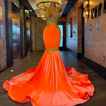 Orange Plus Size Prom Dresses For Black Girls..