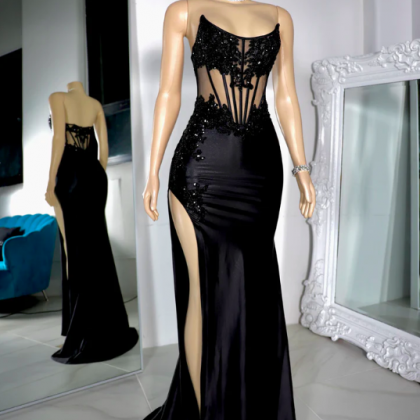 Corset Prom Dresses 2024 Black Lace Applique..