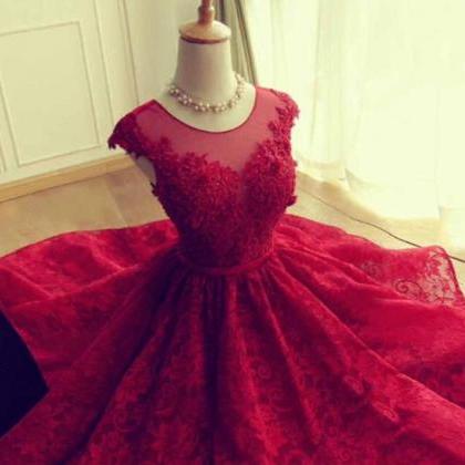Lace Applique Prom Dress, Robe Longue, Burgundy..