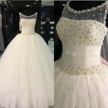 Peals Wedding Dresses, White Wedding Dress, Tulle..
