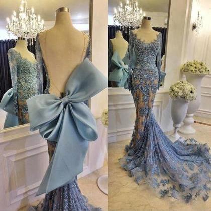 Lace Evening Dress, Mermaid Evening Dress, Blue..
