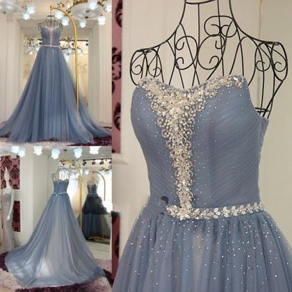 Vestidos De Fiesta Dusty Blue Beaded Prom Dresses..