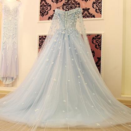 Robe De Bal Blue Prom Dresses Tulle 3d Flowers..