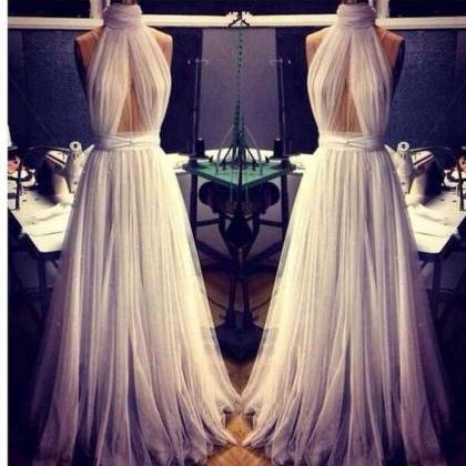 Tulle Prom Dresses Long A Line Halter Simple Sexy..