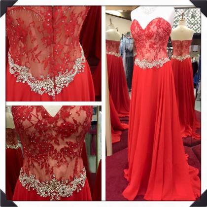 Vestidos De Noche Largos Elegantes Red Lace Prom..