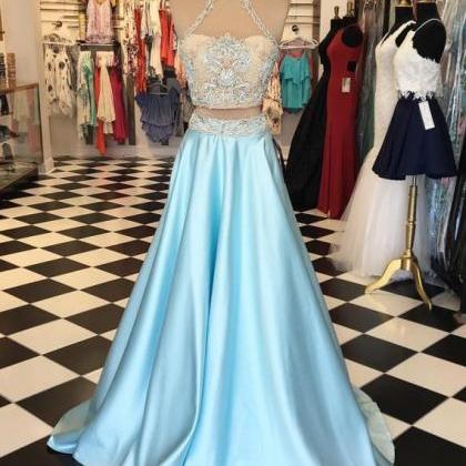 Vestidos Elegantes Para Mujer 2 Piece Blue Prom..