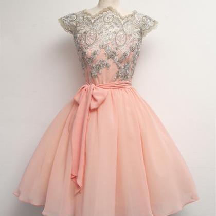 Robe De Bal Vintage Prom Dresses Short Pink Lace..