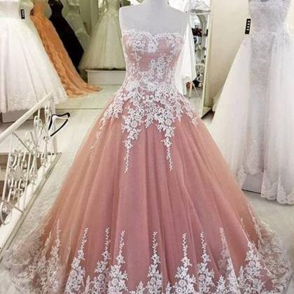 Robe De Soir e Femme Sweet 16 Dresses Lace Applique Tulle Prom Dresses Ball Gown Dusty Pink Sweetheart Neck Elegant Prom Gown