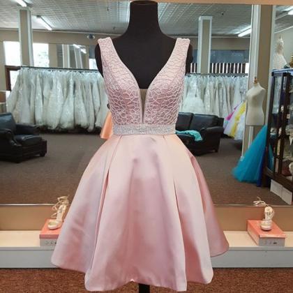 Robes De Cocktail Pink Prom Dresses Short Lace..