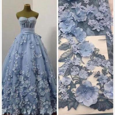 sweetheart neck blue prom dresses 2022 ball gown 3d flowers elegant a-line floral prom gown vestido de fiesta 2023