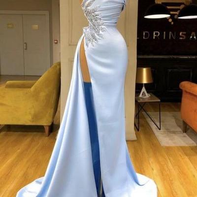 abendkleider blue prom dresses 2023 beaded applique mermaid modest elegant formal prom gown 2024 vestido de fiesta