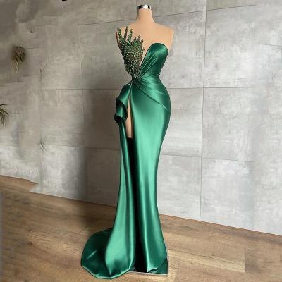 robe de soiree femme green party dresses evening gown lace applique beaded mermaid modest pleated evening dresses for women