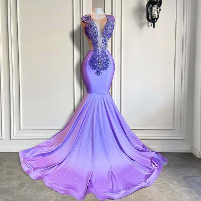 Purple Beaded Prom Dresses for Women Fashion Luxury Elegant Mermaid Evening Dresses Abendkleider Custom Make Lavender Black Girl Modest Formal Occasion Dresses Robes De Soiree