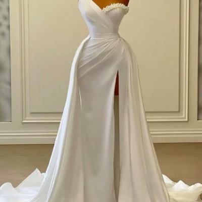 One Shoulder Wedding Dresses for Bride Beaded Sweetheart Neck Cheap Bridal Dresses Vestidos De Novia Robes De Mariee Elegant Wedding Gown