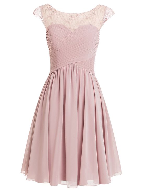 Dusty Pink Bridesmaid Dresses Short Lace Appliqué Cap Sleeve A Line Chiffon Wedding Party Dresses Robe Demoiselle D Honneur Femme