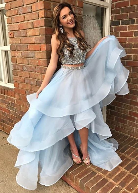 2 piece halter prom dress