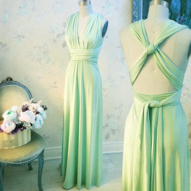 long bridesmaid dresses 2022 infinite convertible mint green a line cheap wedding party dresses robe de soirée de mariage 2023