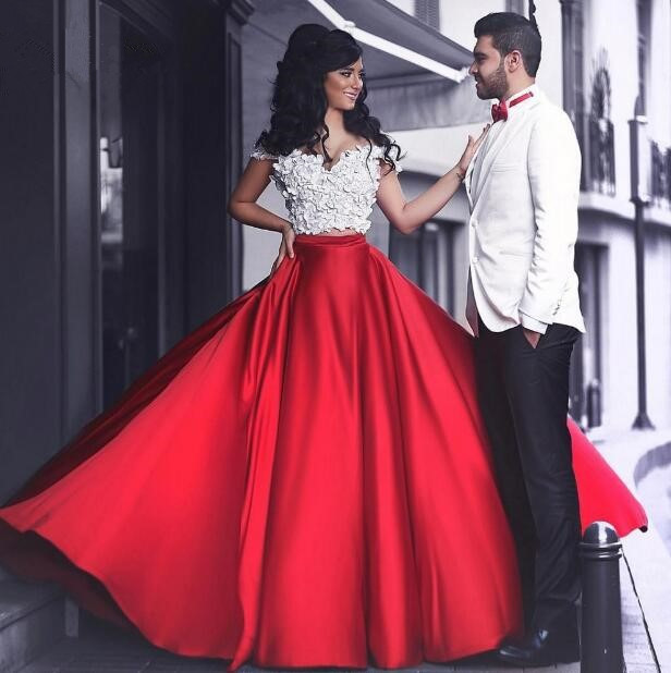 red silk off the shoulder prom dress