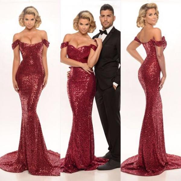 Burgundy Bridesmaid Dress Sequined Off Shoulder Burgundy Bridesmaid Dress Sequined Off Shoulder Mermaid