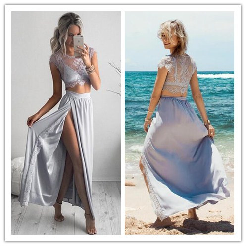 silver 2 piece prom dress