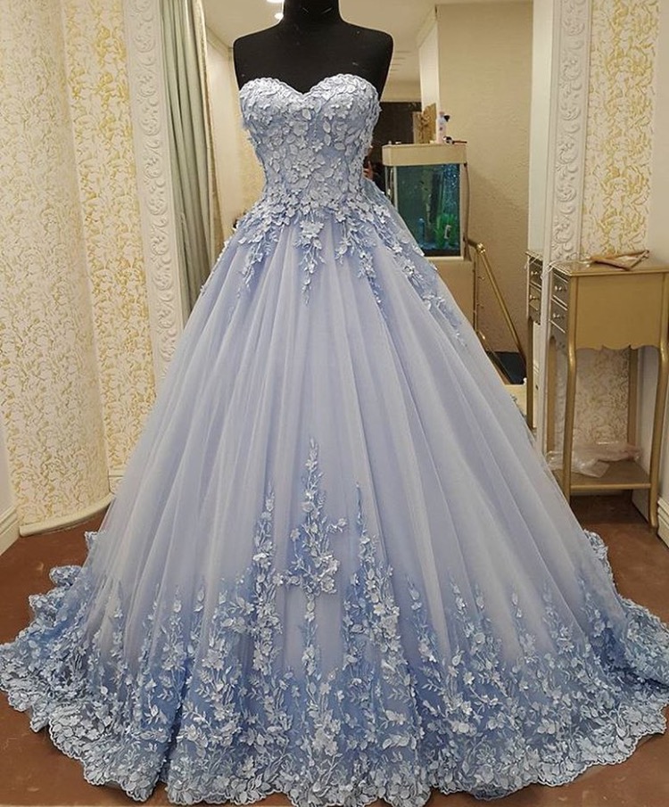Robe De Soiree Femme Pour Mariage Blue Prom Dresses 2024 3d Flowers Elegant Sweetheart Neck Elegant Tulle Prom Gown Pageant Dresses For Women