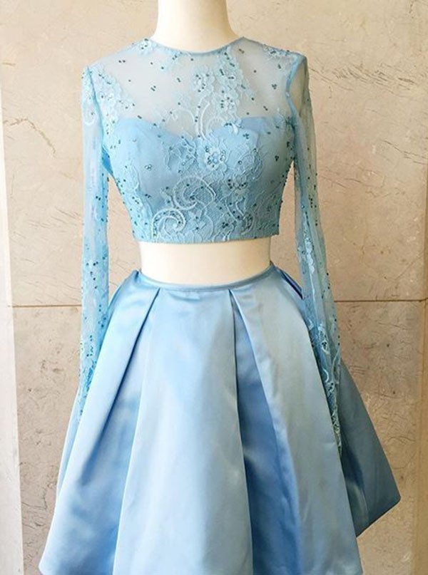 Blue Prom Dresses Short 2022 Lace Applique 2 Piece Elegant Homecoming Dresses 2023 Vestidos De Cocktail