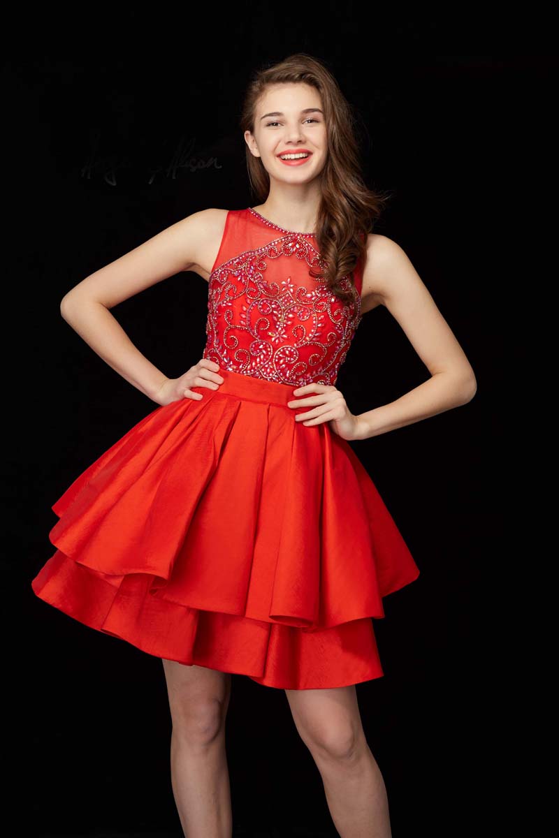 red silk hoco dress