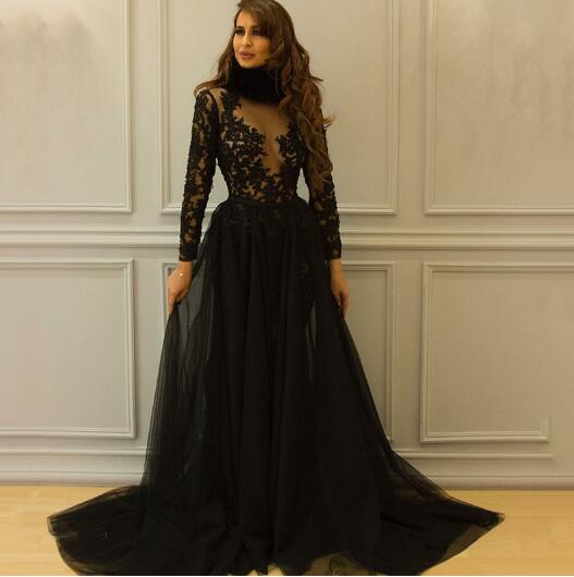 high neck black formal dress