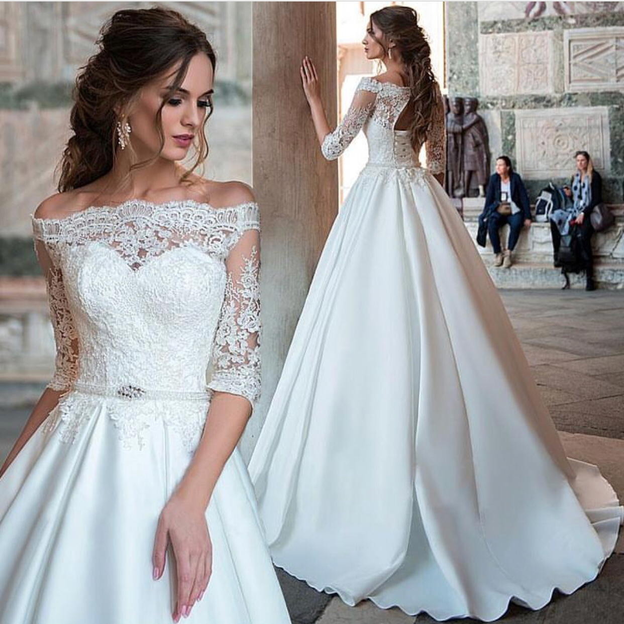 satin wedding dress with lace