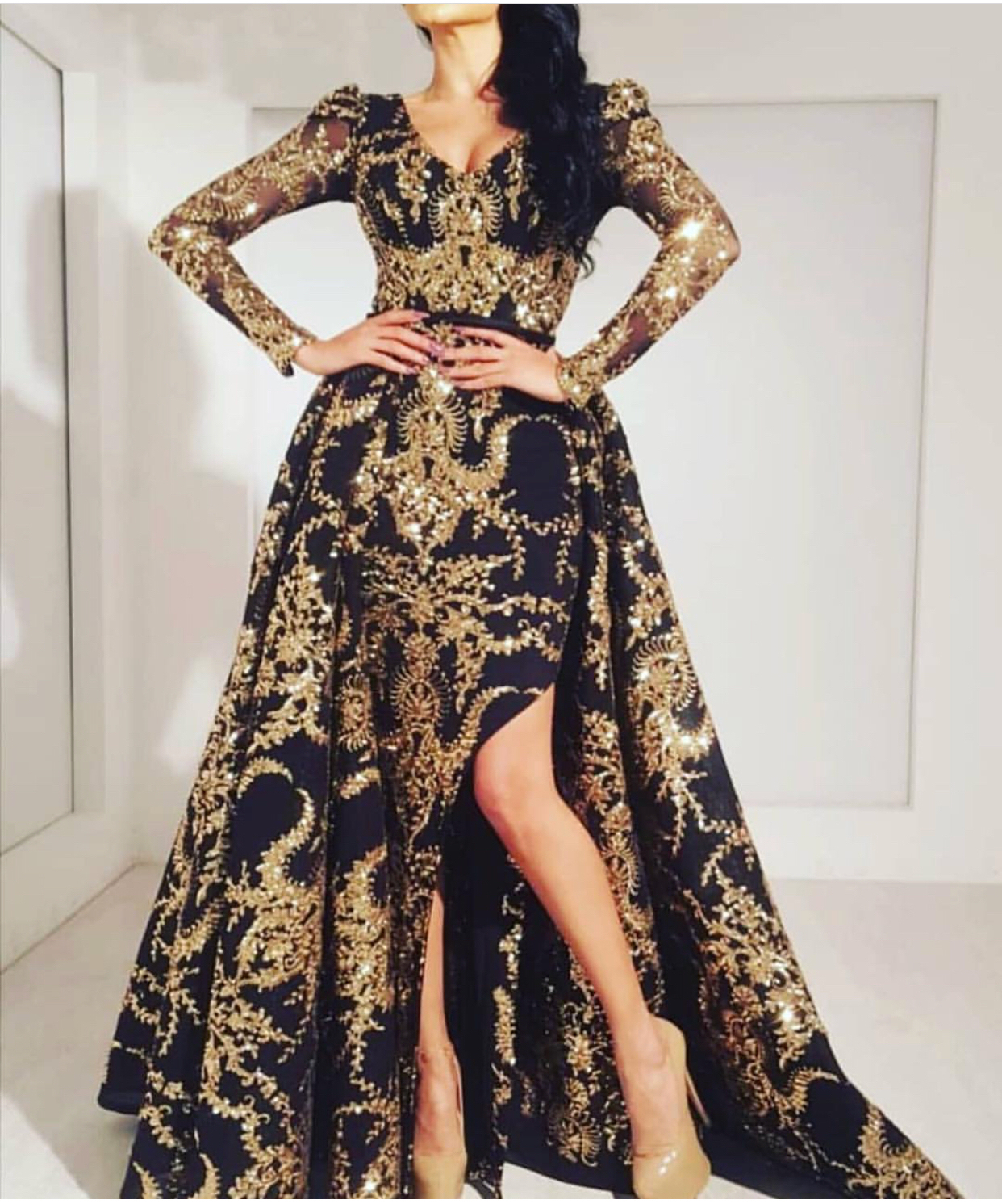 elegant black and gold dress
