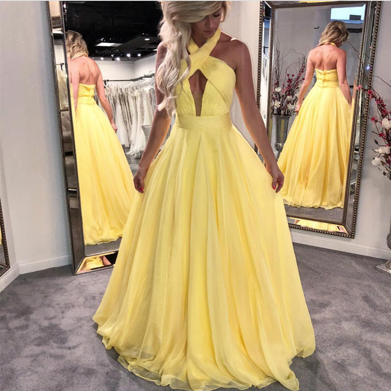 silk yellow prom dress