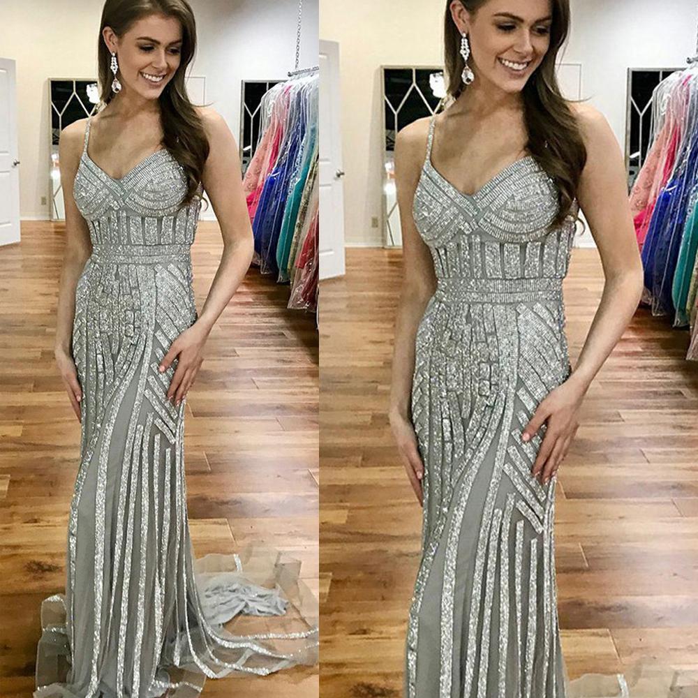 silver bling prom dress