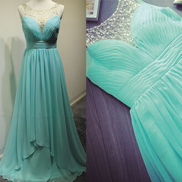 O Neck Beaded Prom Dresses 2023 Chiffon Turquoise Blue A Line Elegant Prom Gown 2024 Robe De Bal