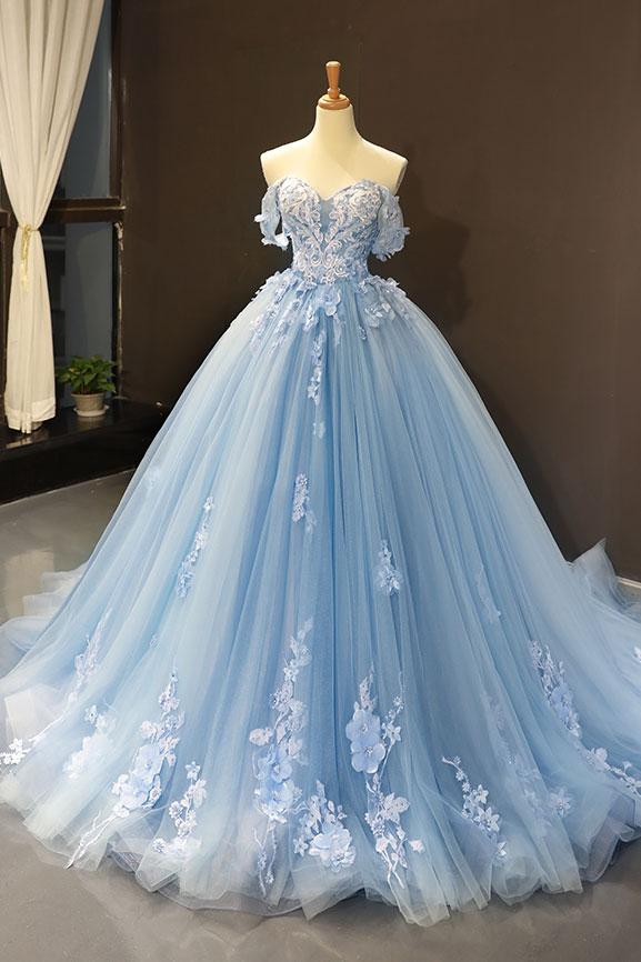 blue wedding dresses 2022 lace applique elegant off the shoulder wedding ball gown vestido de novia 2023