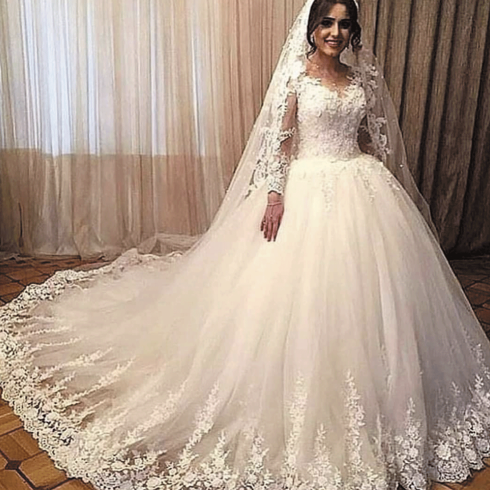 Lace Applique Wedding Dress Ball Gown 2020 Long Sleeve ...