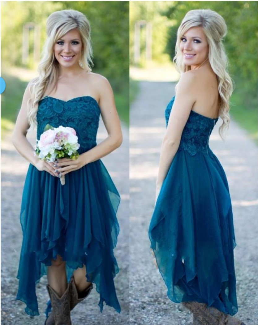 Short Bridesmaid Dresses 2020 Lace Applique Teal Blue Chiffon