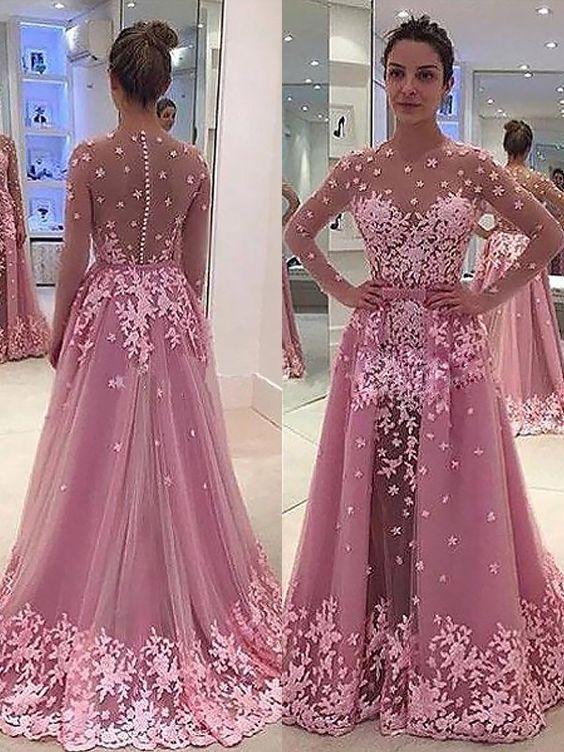 Detachable Skirt Pink Evening  Dresses  2020  Lace Applique 